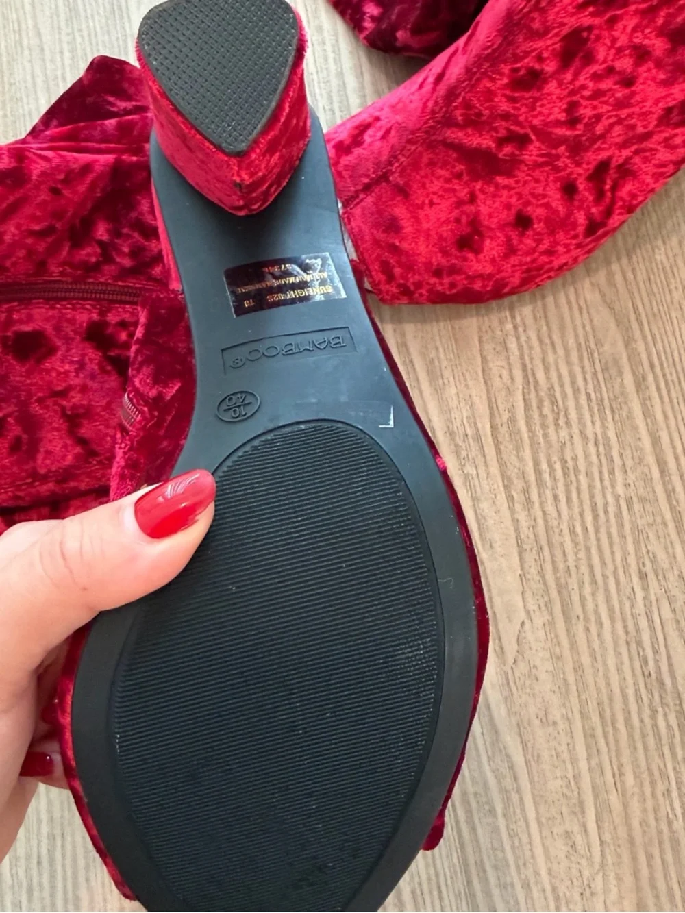 Red Velvet Over-the-Knee‎ Peep-Toe Heels